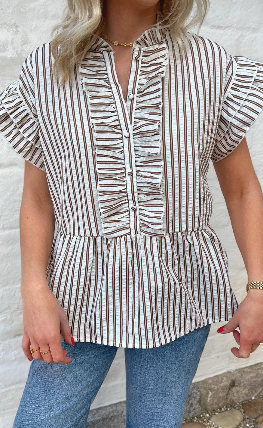 Say INA Copenhagen Top - Freya - White/Brown Striped