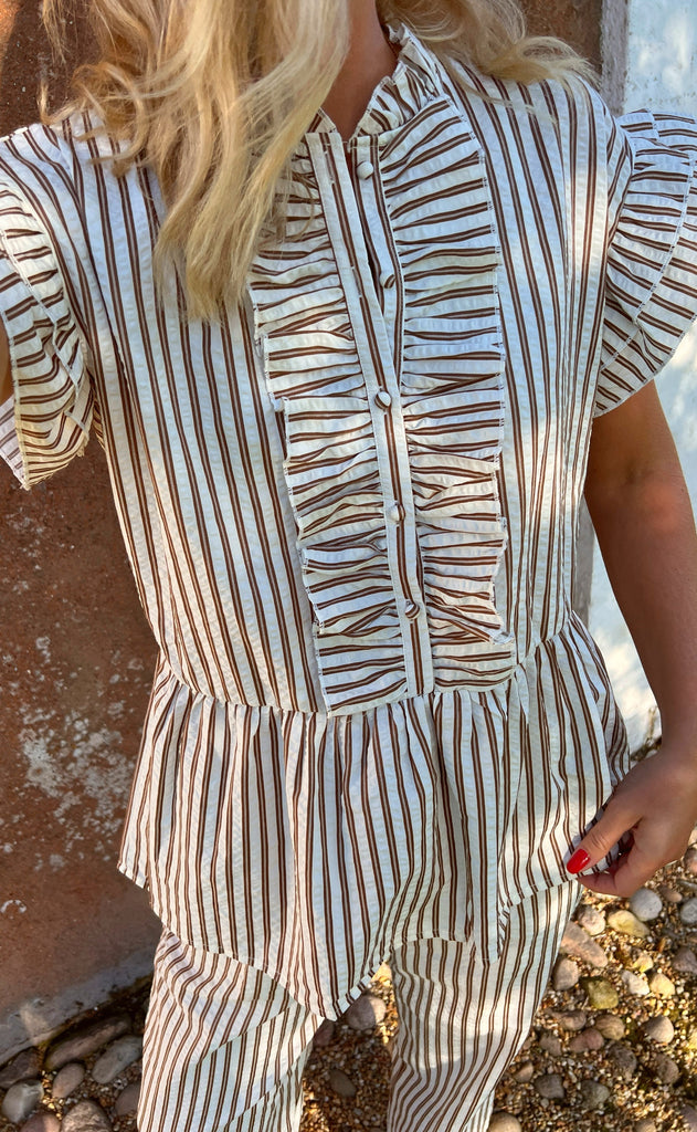 Say INA Copenhagen Top - Freya - White/Brown Striped