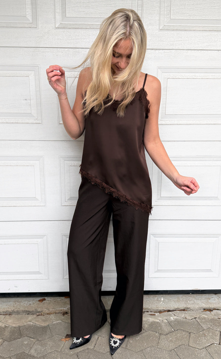 Say INA Copenhagen Top - Lavi Lace - Dark Brown Satin