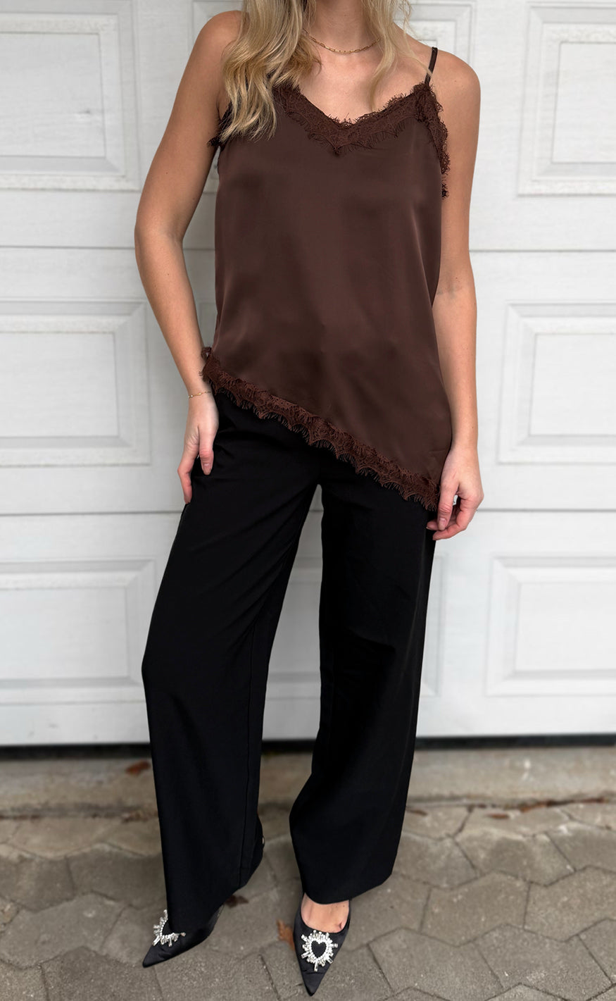 Say INA Copenhagen Top - Lavi Lace - Dark Brown Satin