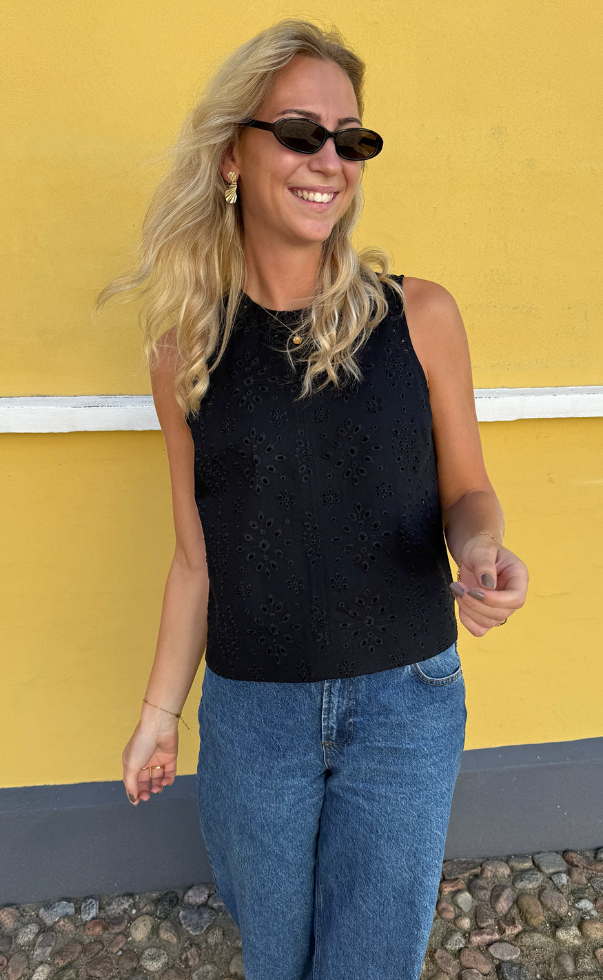 Say INA Copenhagen Top - Naja - Black Denim W. Embroidery