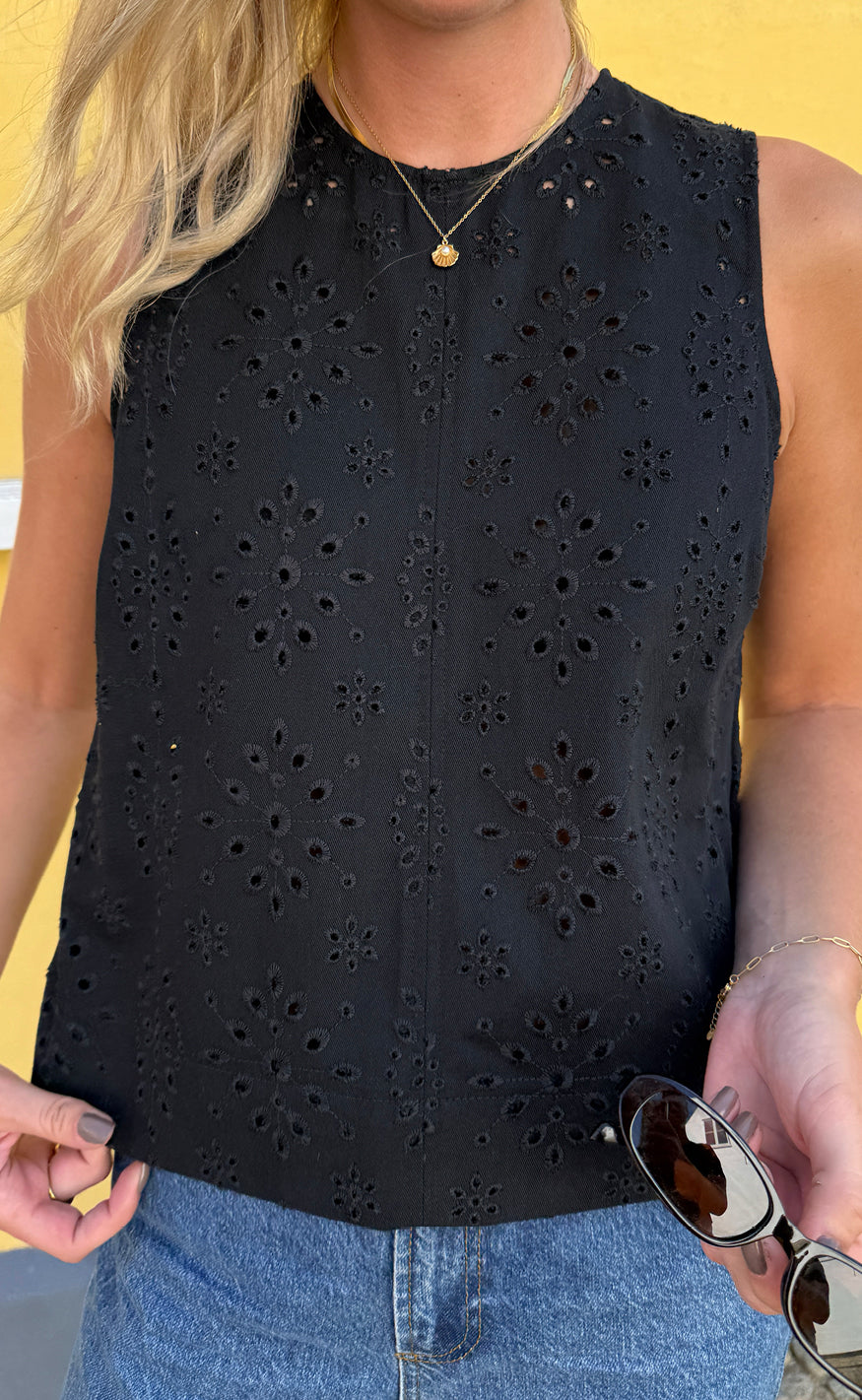 Say INA Copenhagen Top - Naja - Black Denim W. Embroidery