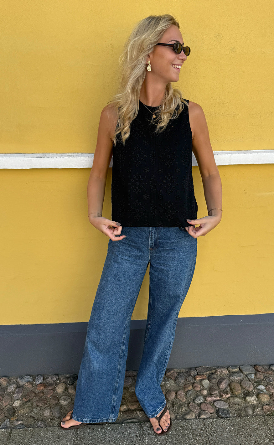 Say INA Copenhagen Top - Naja - Black Denim W. Embroidery