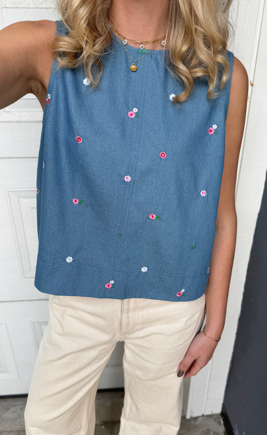Say INA Copenhagen Top - Naja - Denim Blue W. Flowers