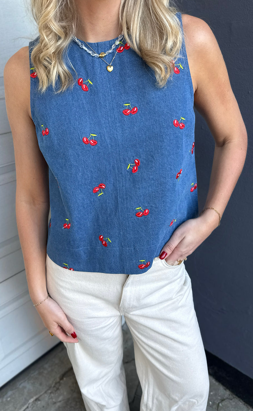 Say INA Copenhagen Top - Naja - Denim Blue w. Cherries