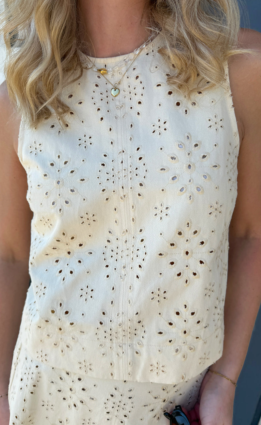 Say INA Copenhagen Top - Naja - Off White Denim W. Embroidery