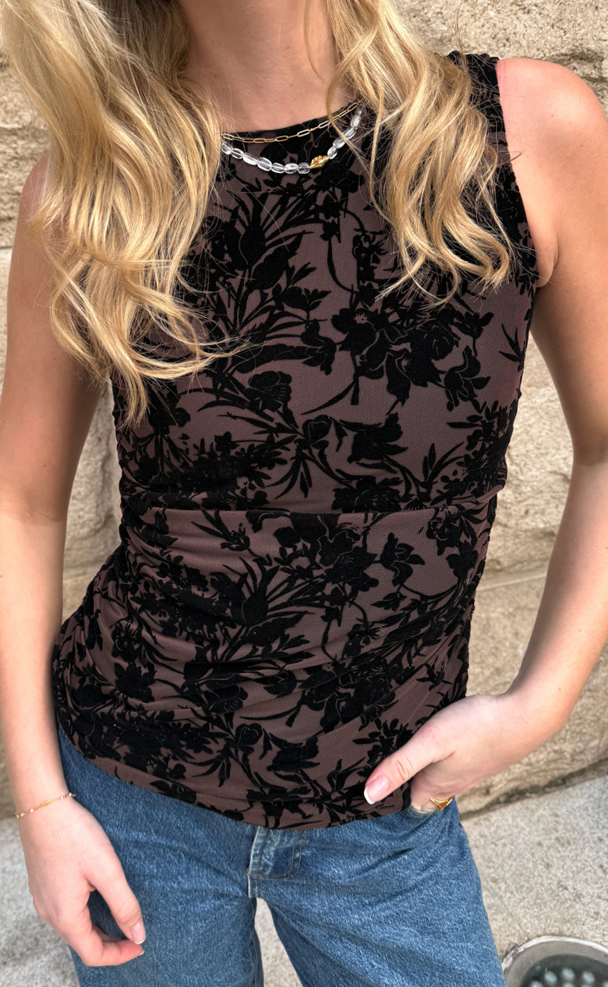 Say INA Copenhagen Top - Sophia Mesh - Brown Flower