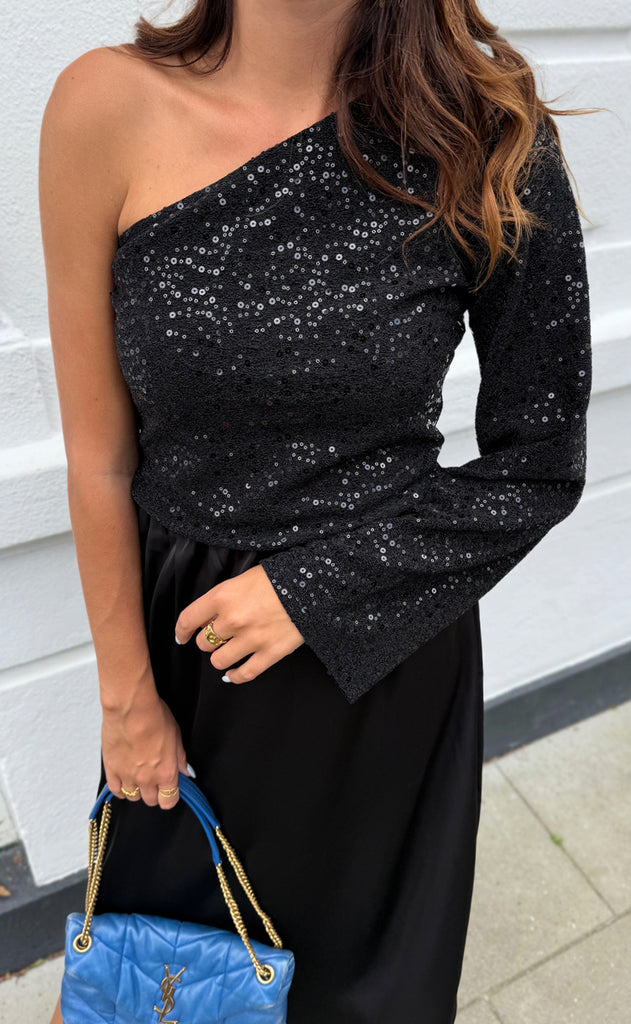 Say INA Copenhagen Top - Tania One Shoulder - Black Sequin