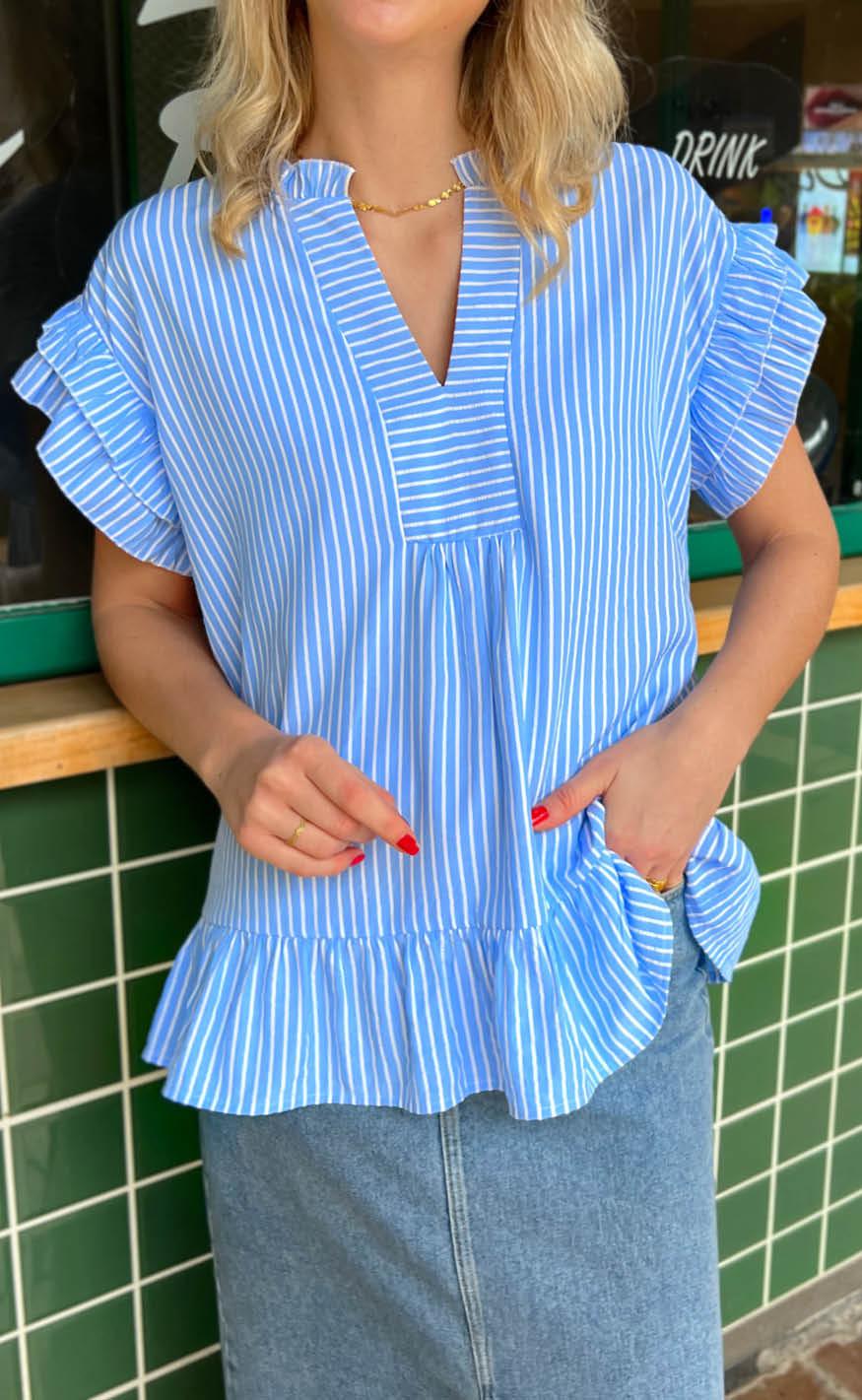 Say INA Copenhagen Top - Winnie - Blue Striped