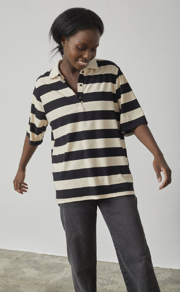 Sisters Point Bluse - Vivia-POLO.SS - Beige/Black