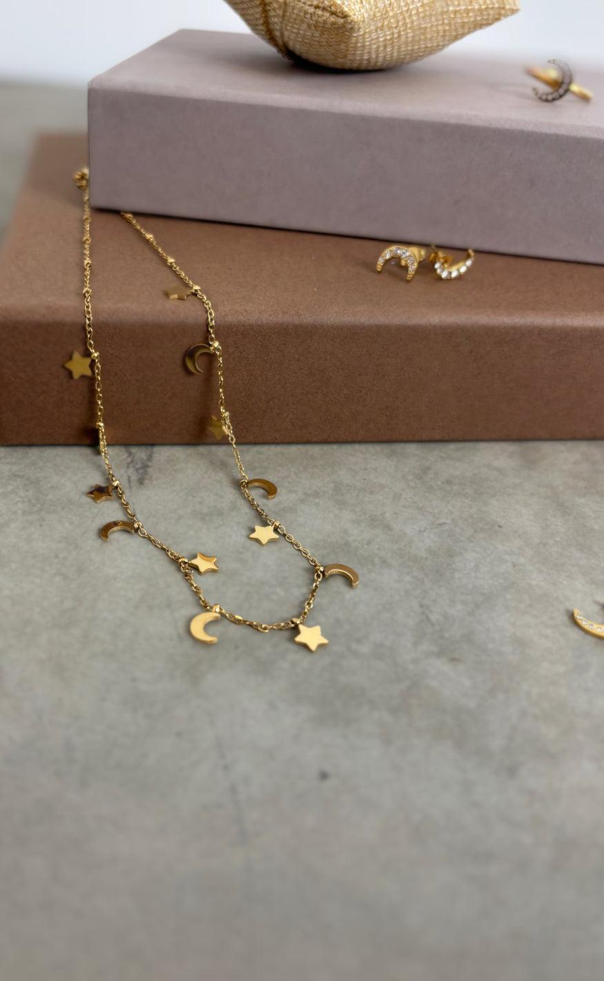 Smykkeli Copenhagen Halskæde - Porto Moon & Stars - Gold Colour