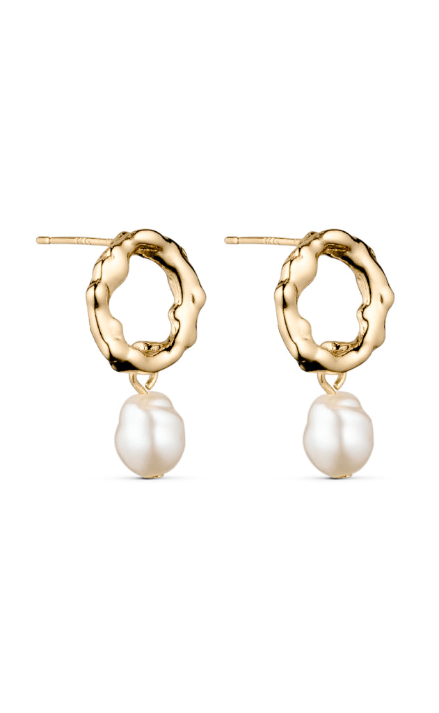 Smykkeli Copenhagen Øreringe - Hammered Pearl - Gold Colour