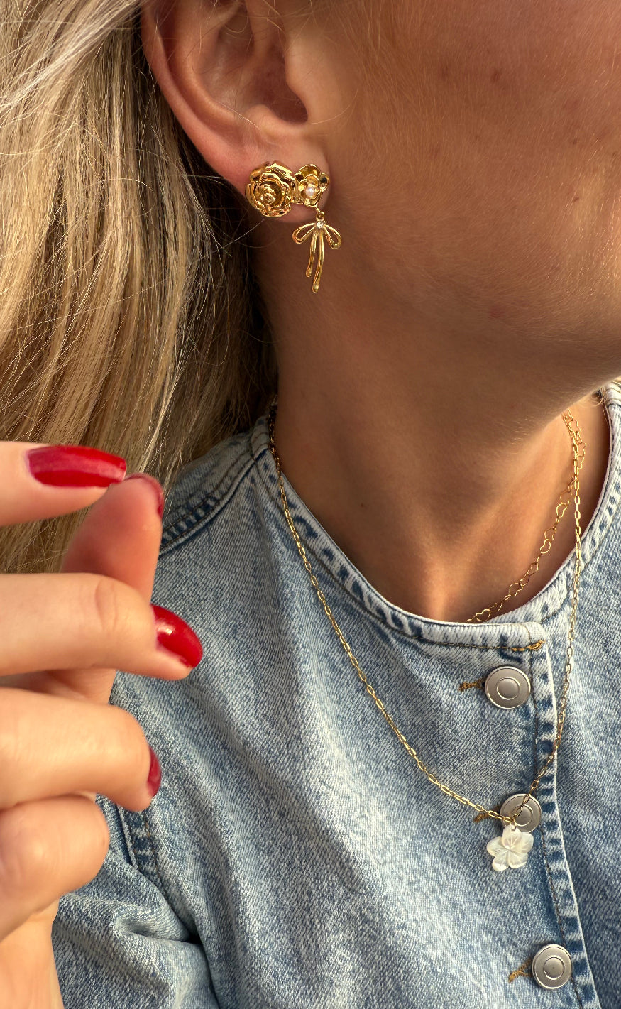 Smykkeli Copenhagen Øreringe - Big Rose - Gold Colour