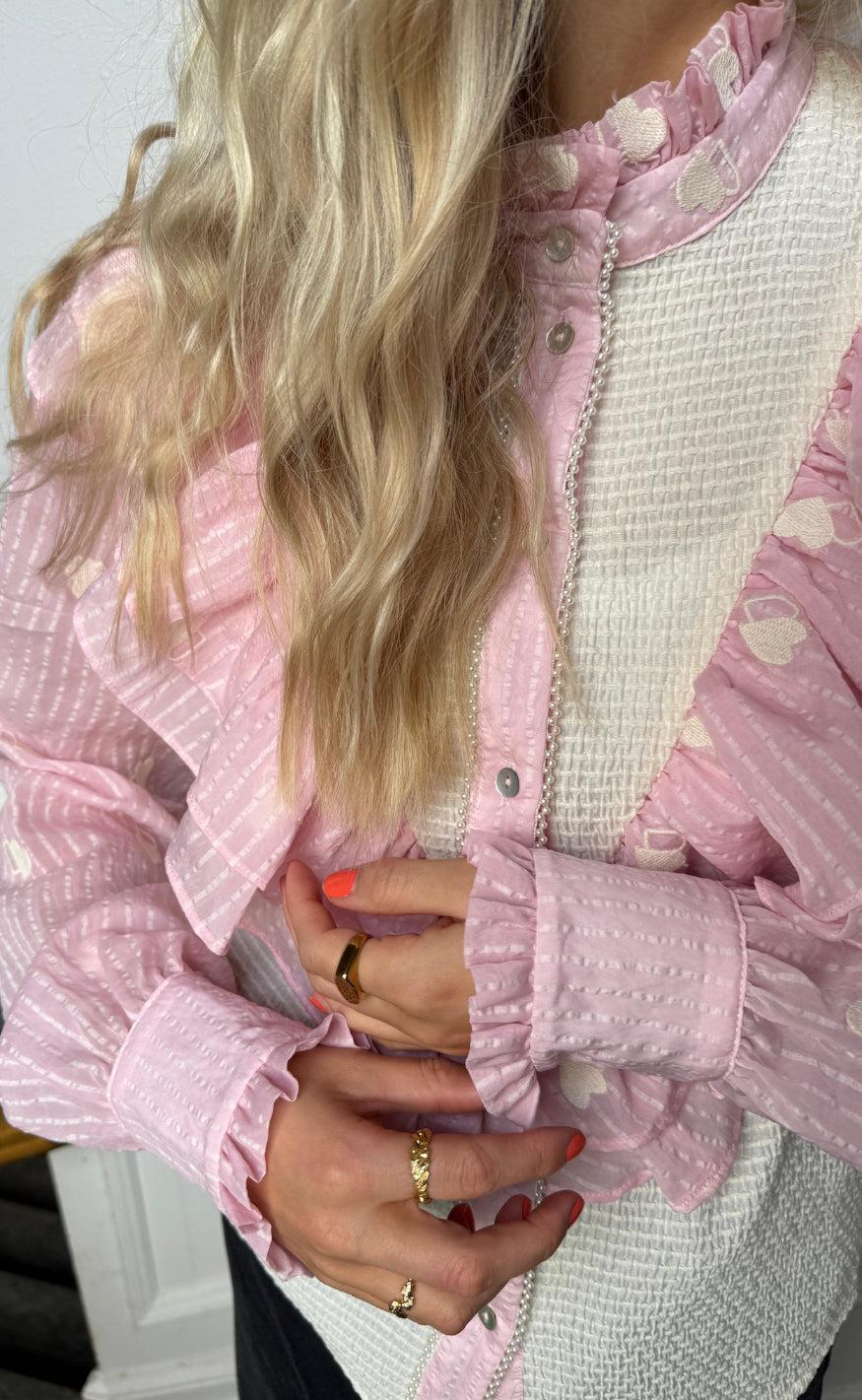 Stories From The Atelier Skjorte - Paradise - Rosa/White