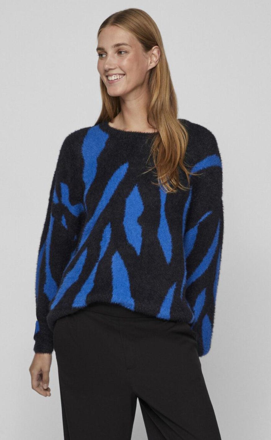 VILA Strik - Juli Jaquard - Black/Lapis Blue