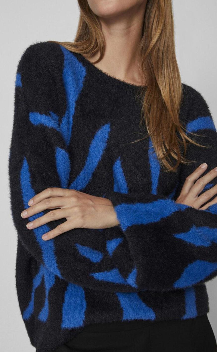 VILA Strik - Juli Jaquard - Black/Lapis Blue