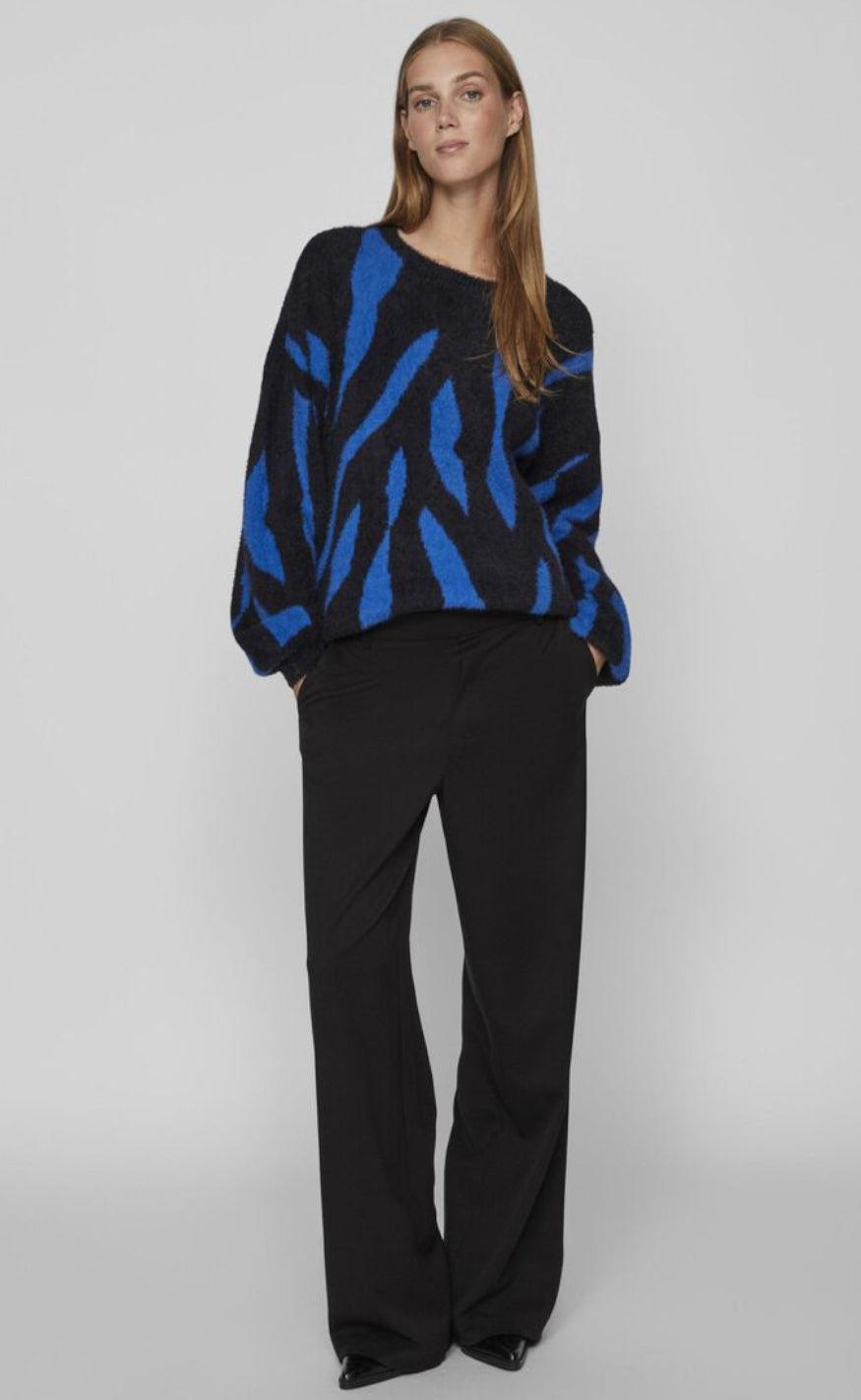 VILA Strik - Juli Jaquard - Black/Lapis Blue