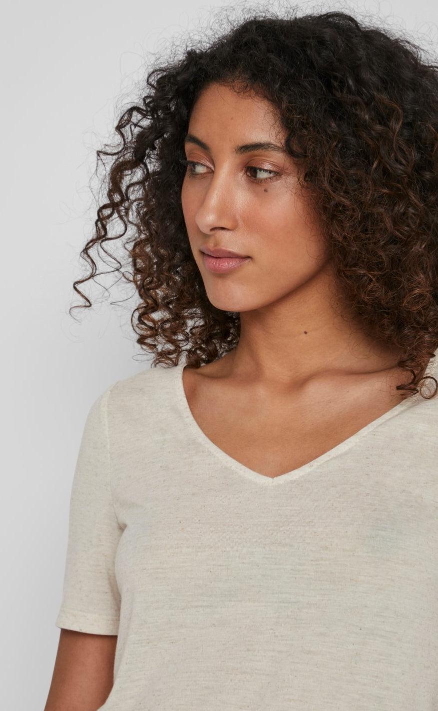 VILA T-Shirt - Sina V-Neck - Birch/Melange