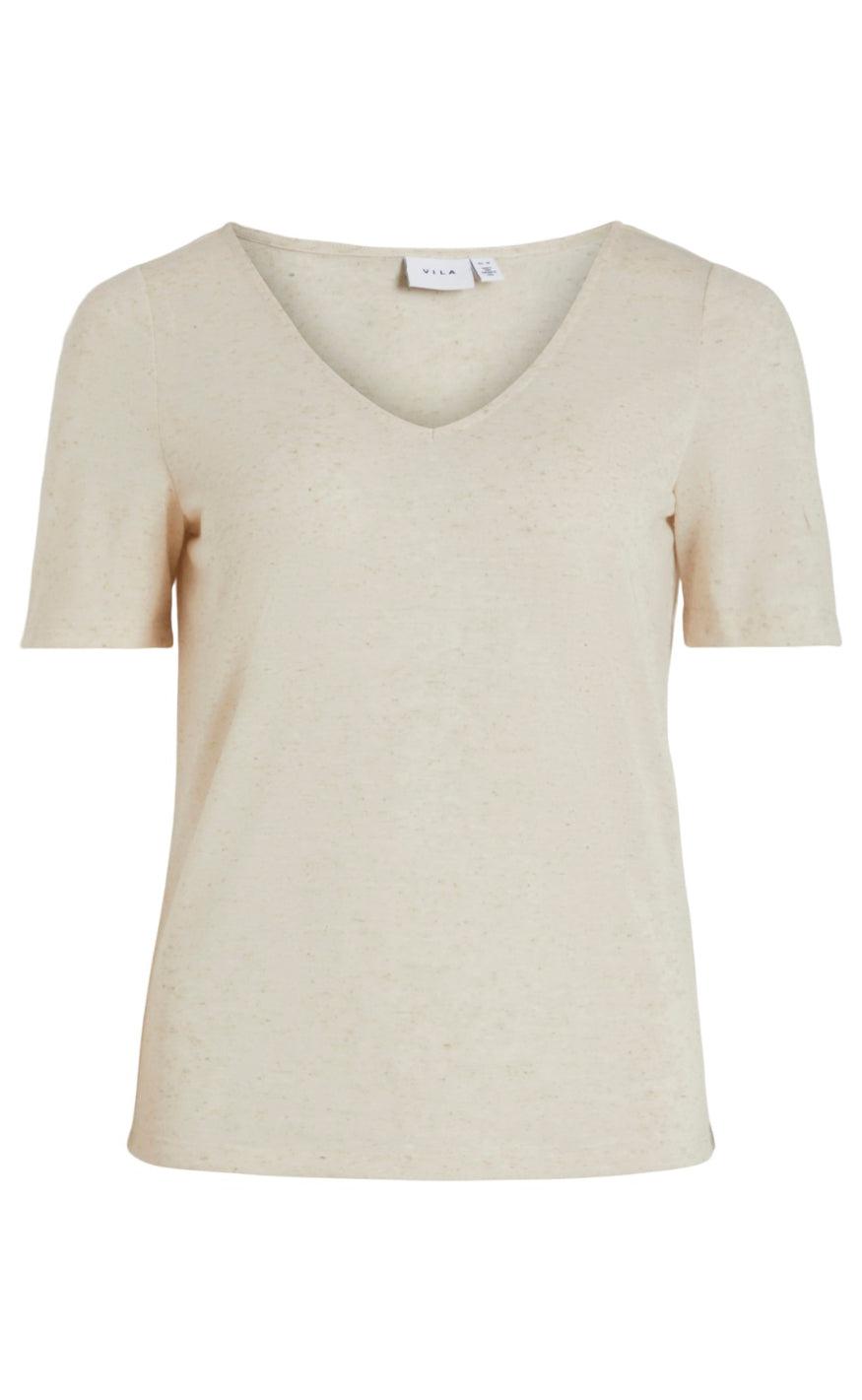 VILA T-Shirt - Sina V-Neck - Birch/Melange