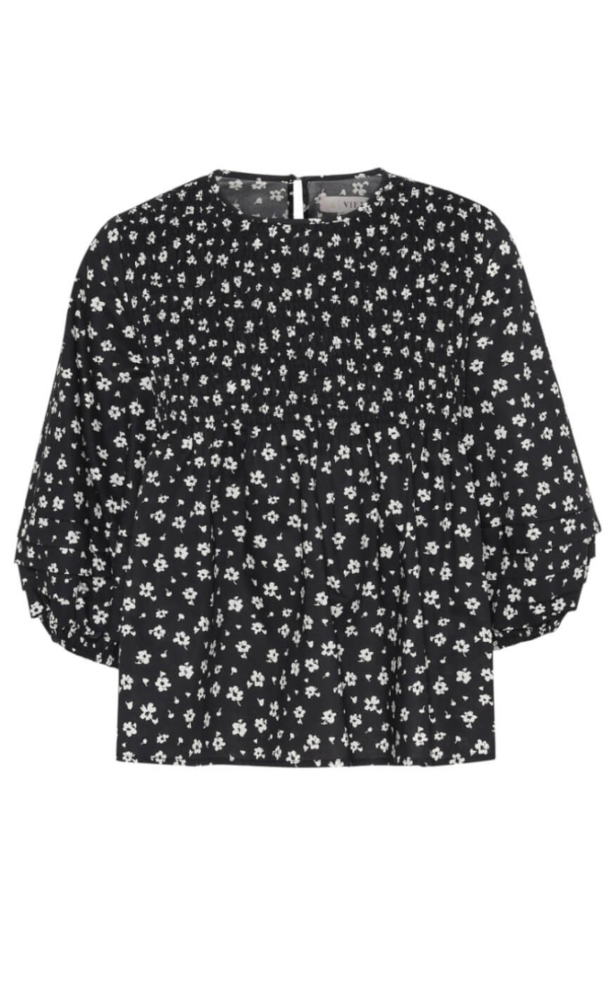 A-View Bluse - Ocean - Black Print