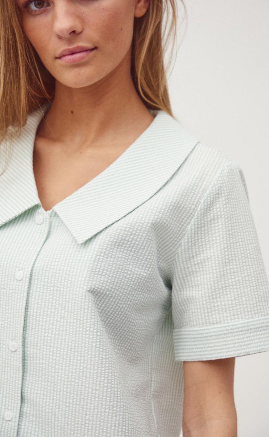 A-View Skjortekjole - Idaho - Pale Mint / Off White