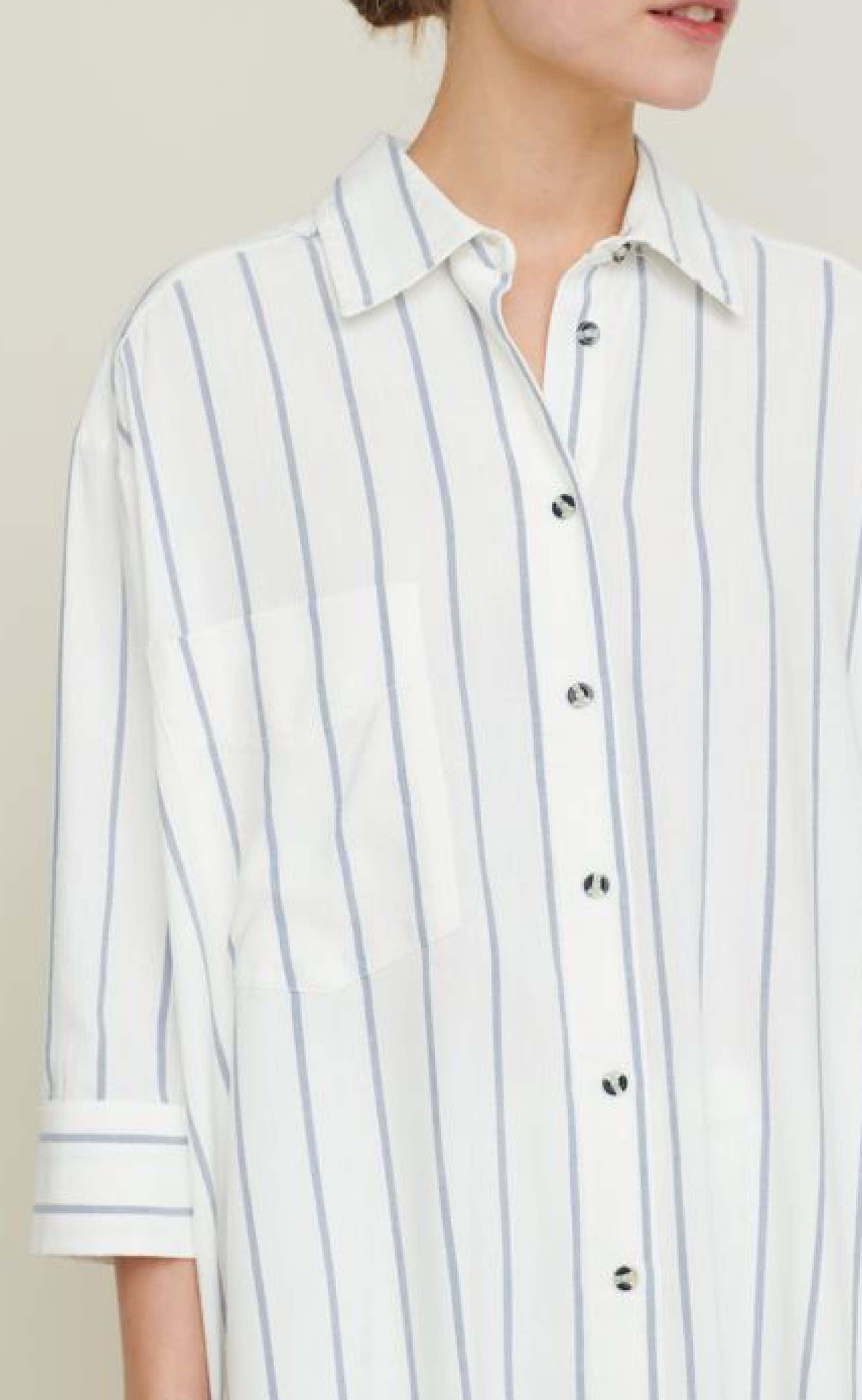 Basic Apparel Skjortekjole - Nora New Stripe - Off/Navy