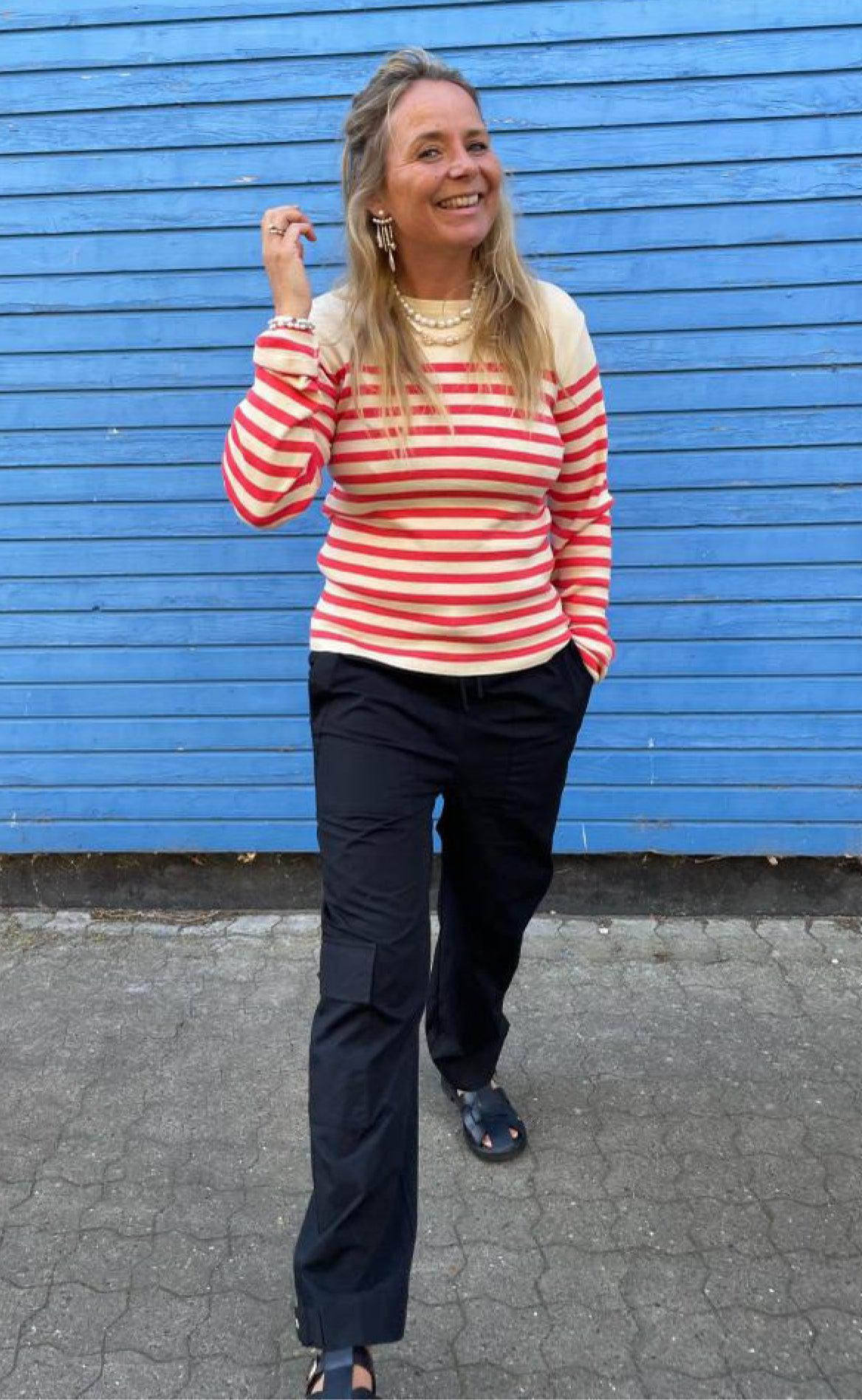 Basic Apparel Sweater - Sailor Stripe - Birch / Cayenne