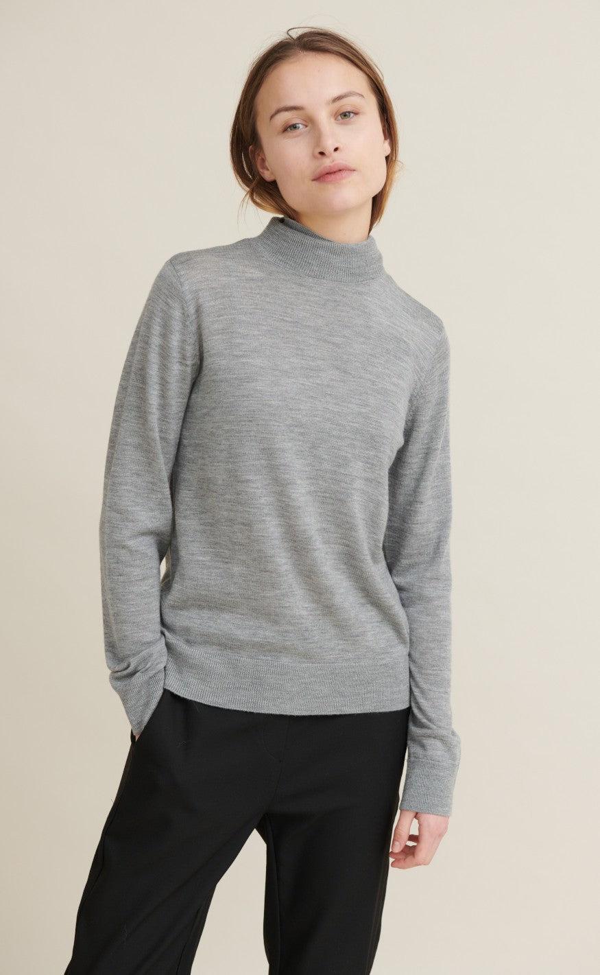 Basic Apparel Sweater - Vera Roll Neck - Light Grey Mel