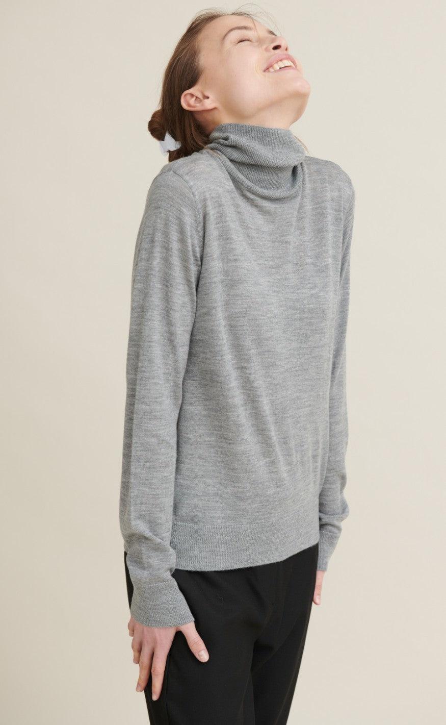 Basic Apparel Sweater - Vera Roll Neck - Light Grey Mel