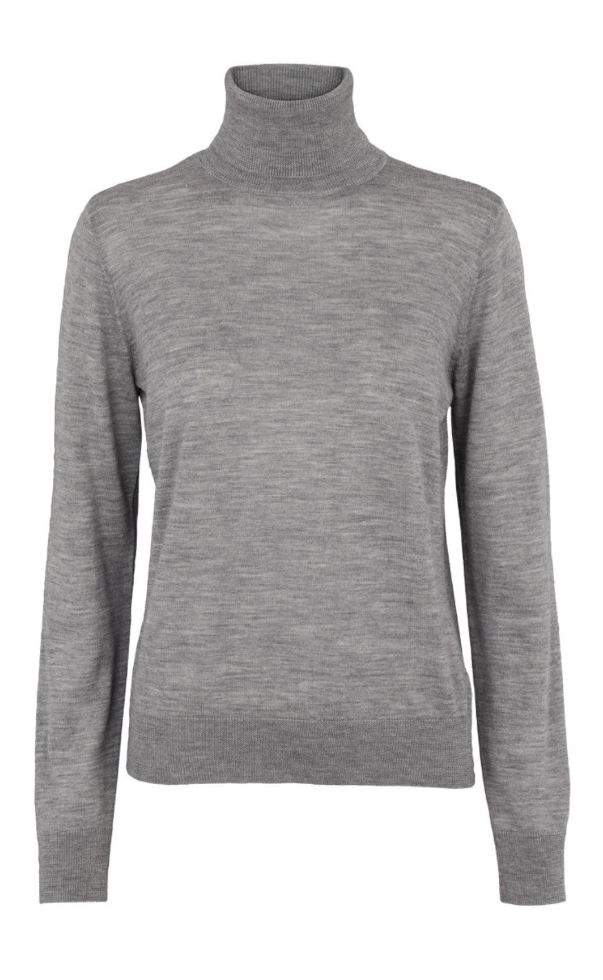 Basic Apparel Sweater - Vera Roll Neck - Light Grey Mel