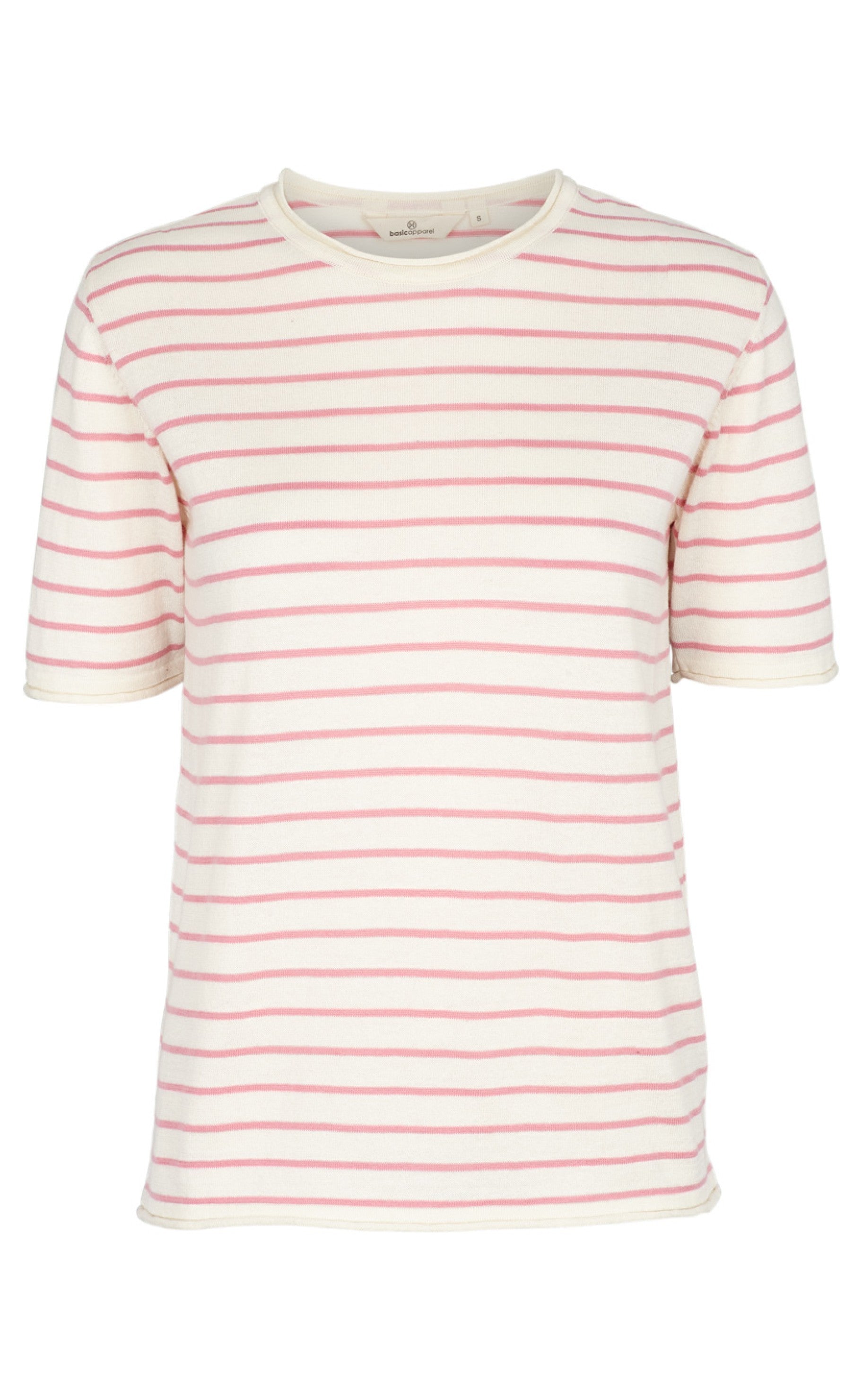 Basic Apparel T-shirt - Soya Stripe - Whisper White / Wild Rose