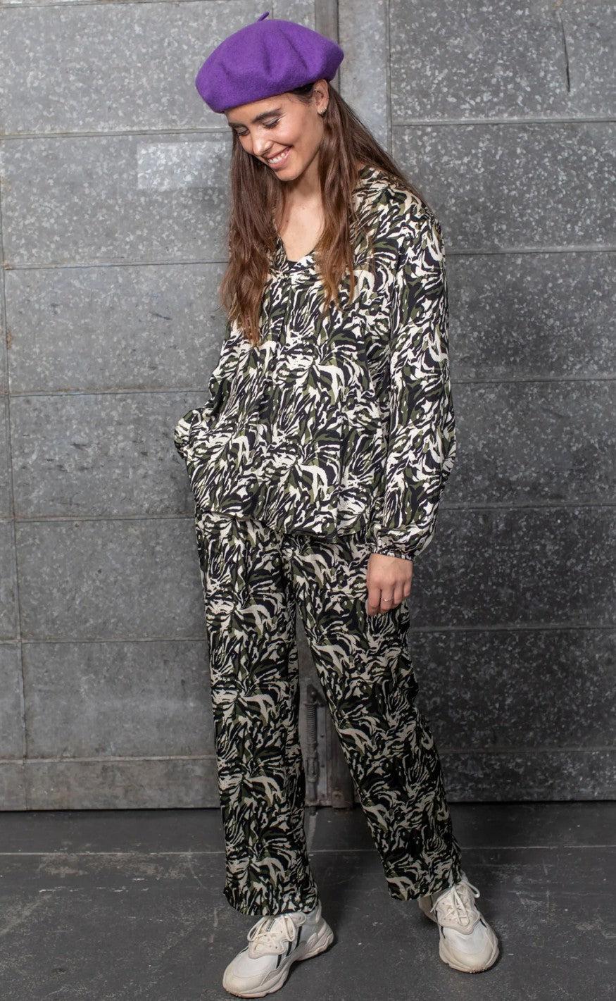 Black Colour Blouse - Vibella - Army Animal