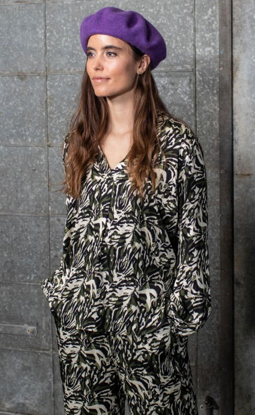Black Colour Blouse - Vibella - Army Animal