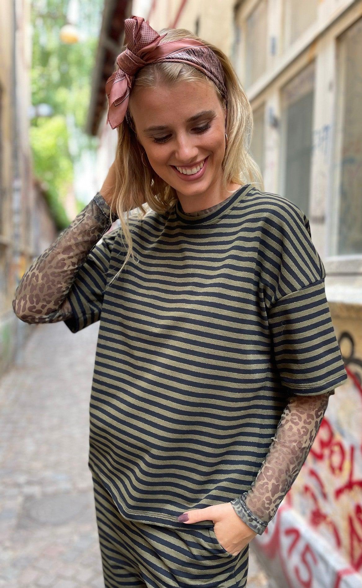 Black Colour Bluse - Florence Mesh - Army Leo