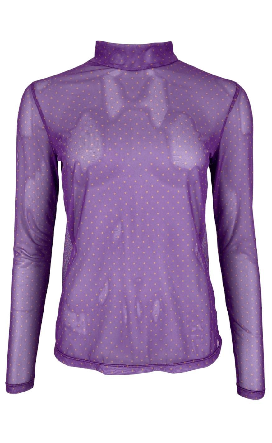 Black Colour Bluse - Milano Mesh - Purple Dot