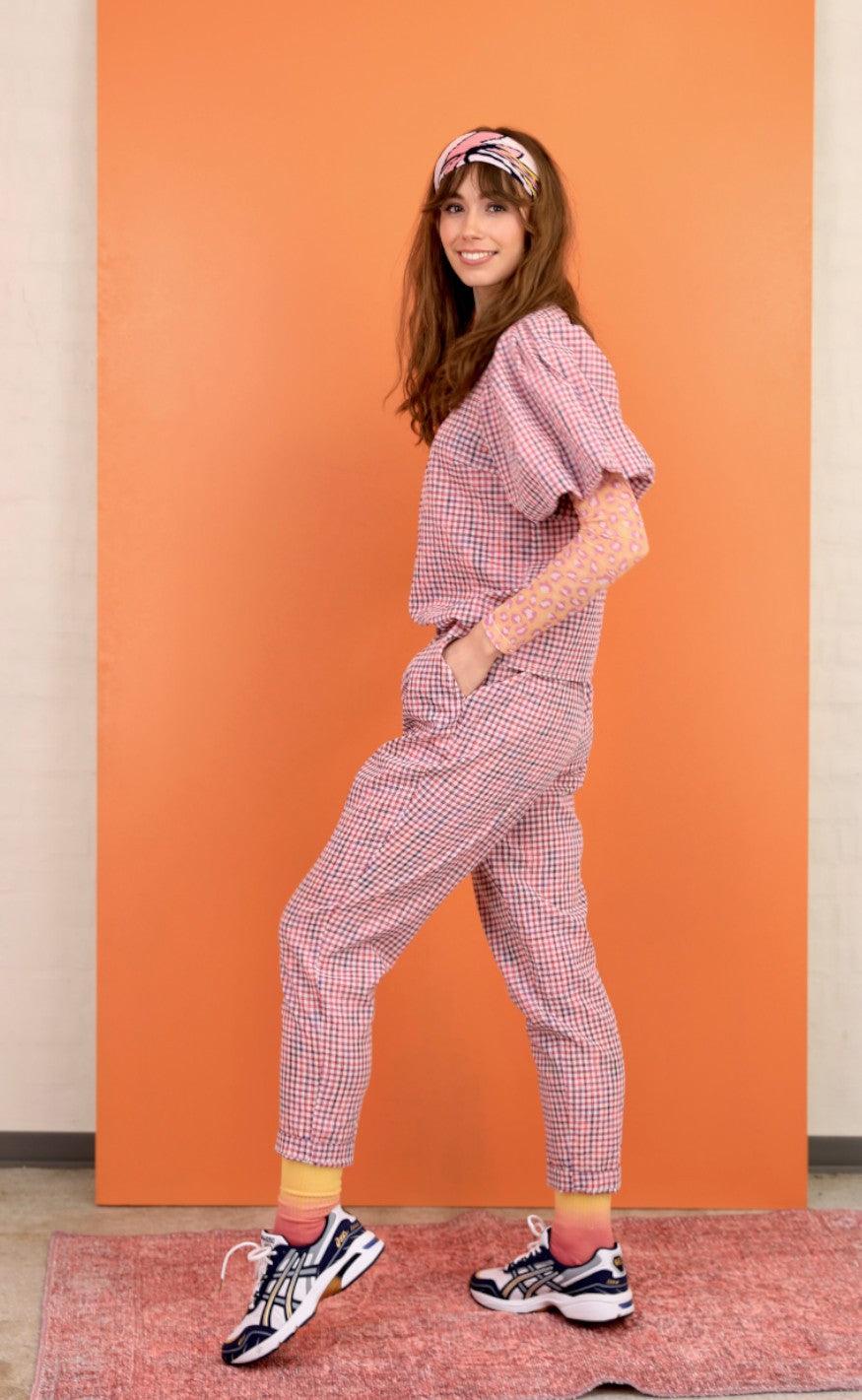 Black Colour Bukser - Ester Chekered - Pink