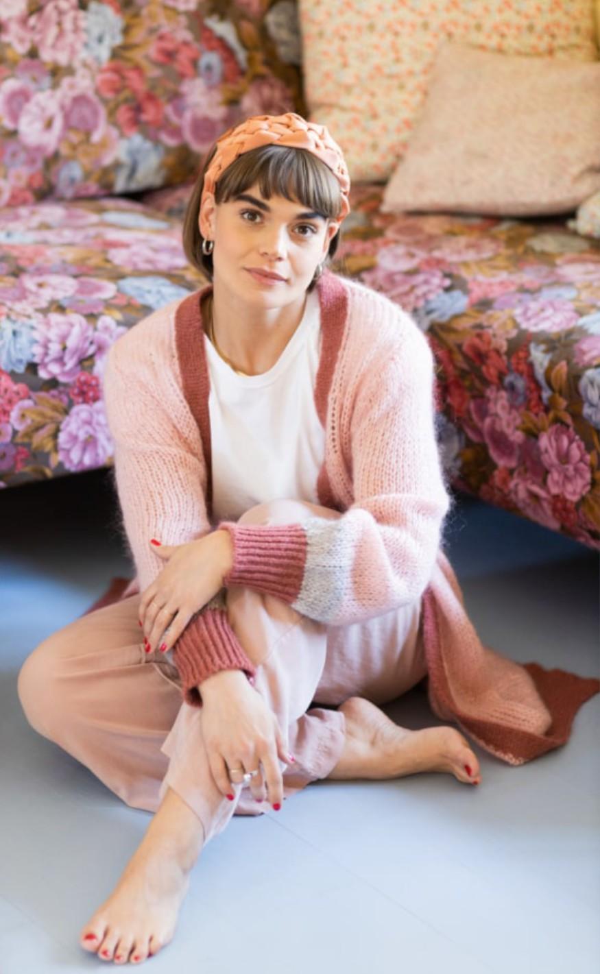 Black Colour Cardigan - Devina - Lt. Rose