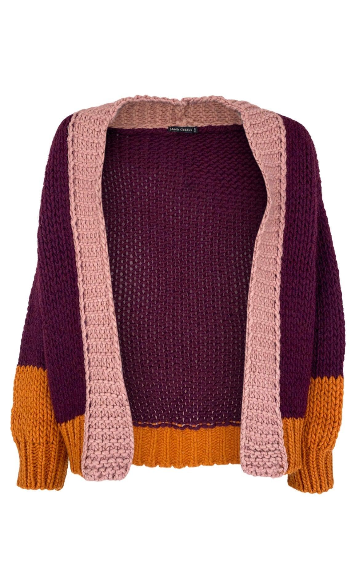Black Colour Cardigan - Elva Knit - Wine