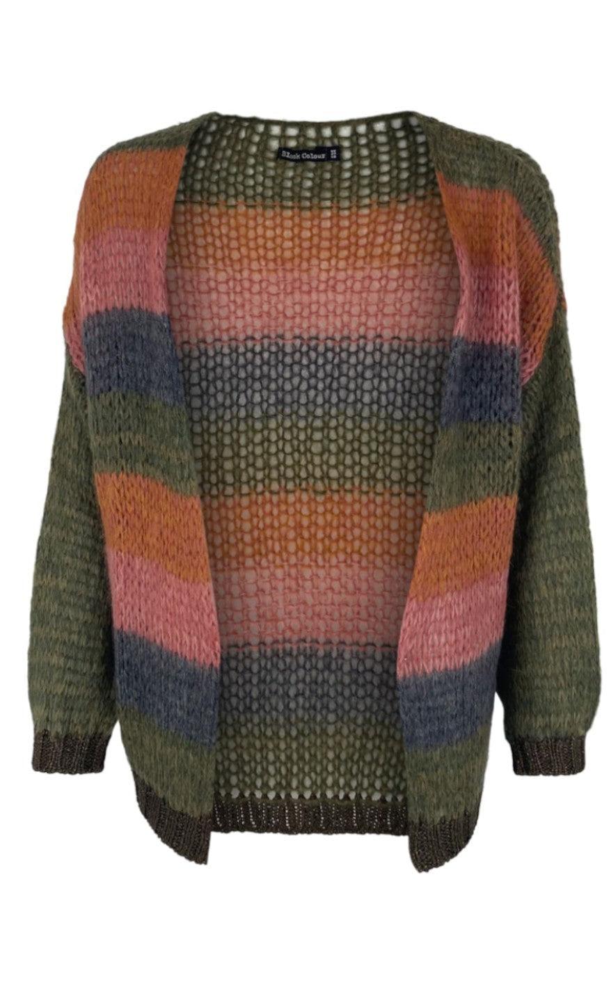 Black Colour Cardigan - Felicia Striped - Army