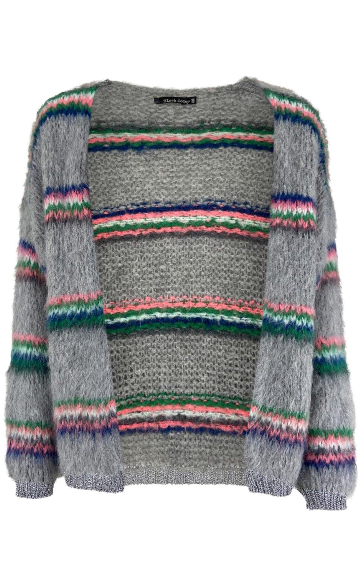 Black Colour Cardigan - Tailor Brushed - Lt. Grey