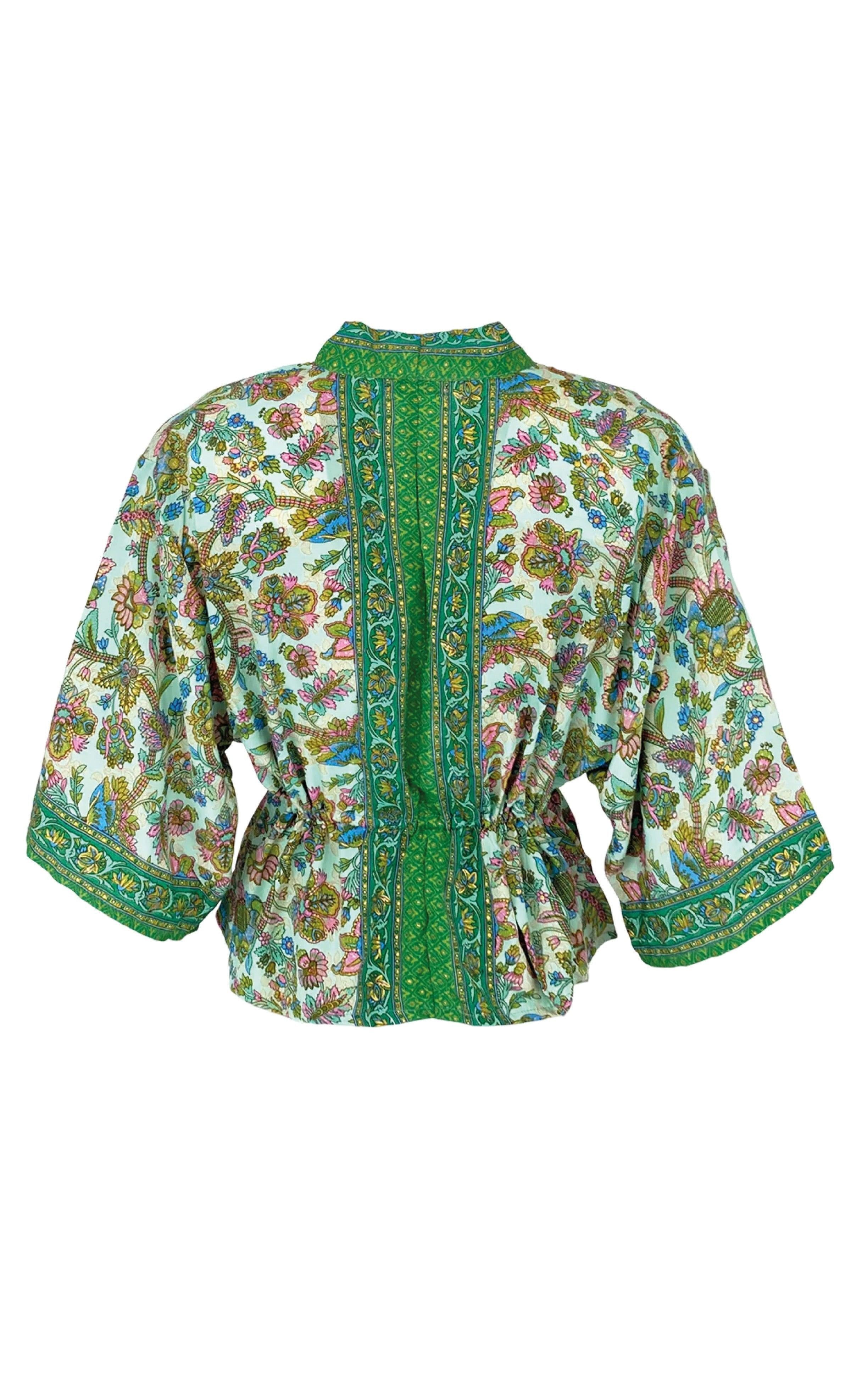 Black Colour Kimono - Luna Bolero - Green Calypso