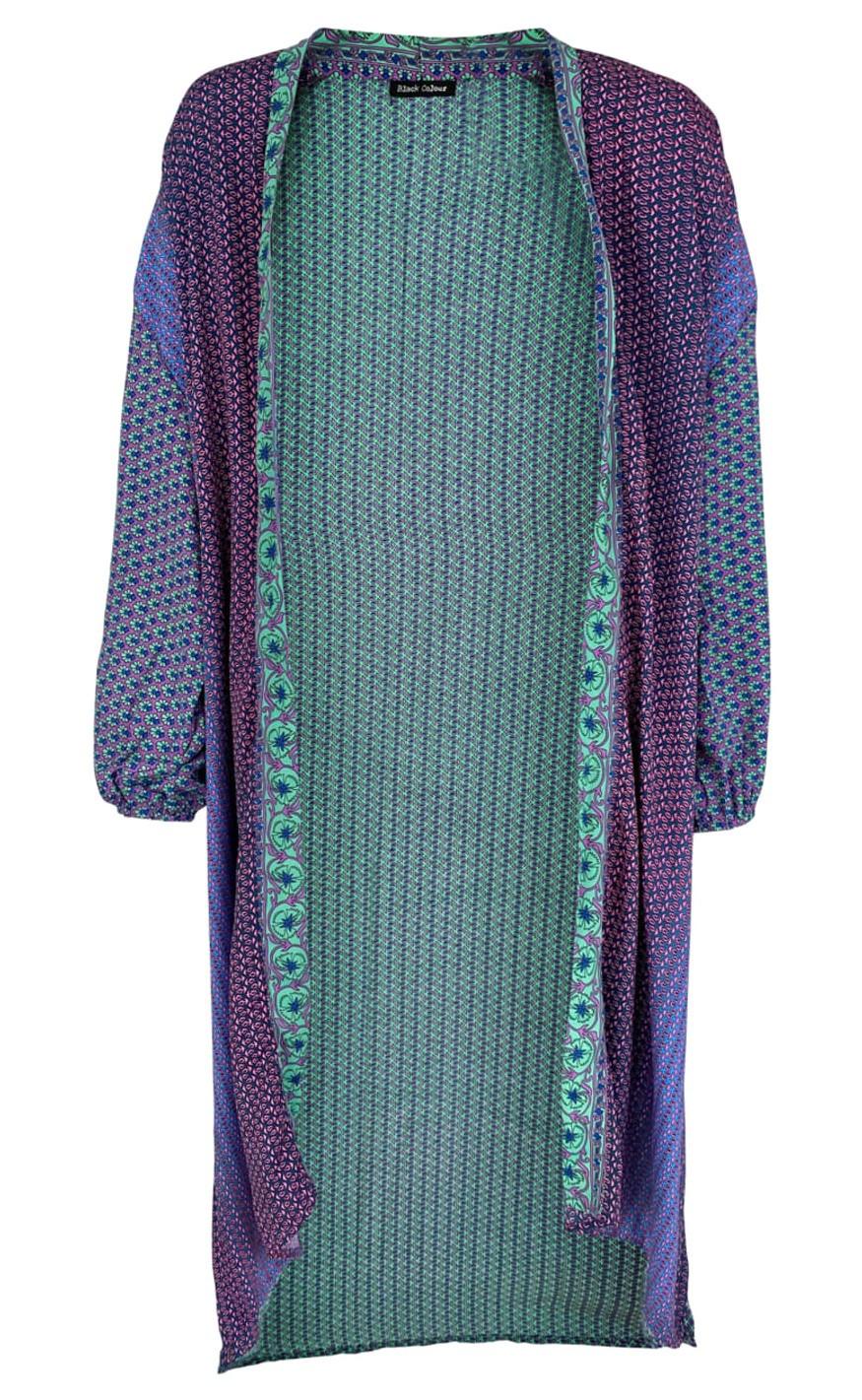 Black Colour Kimono - Luna Long - Blue Mix