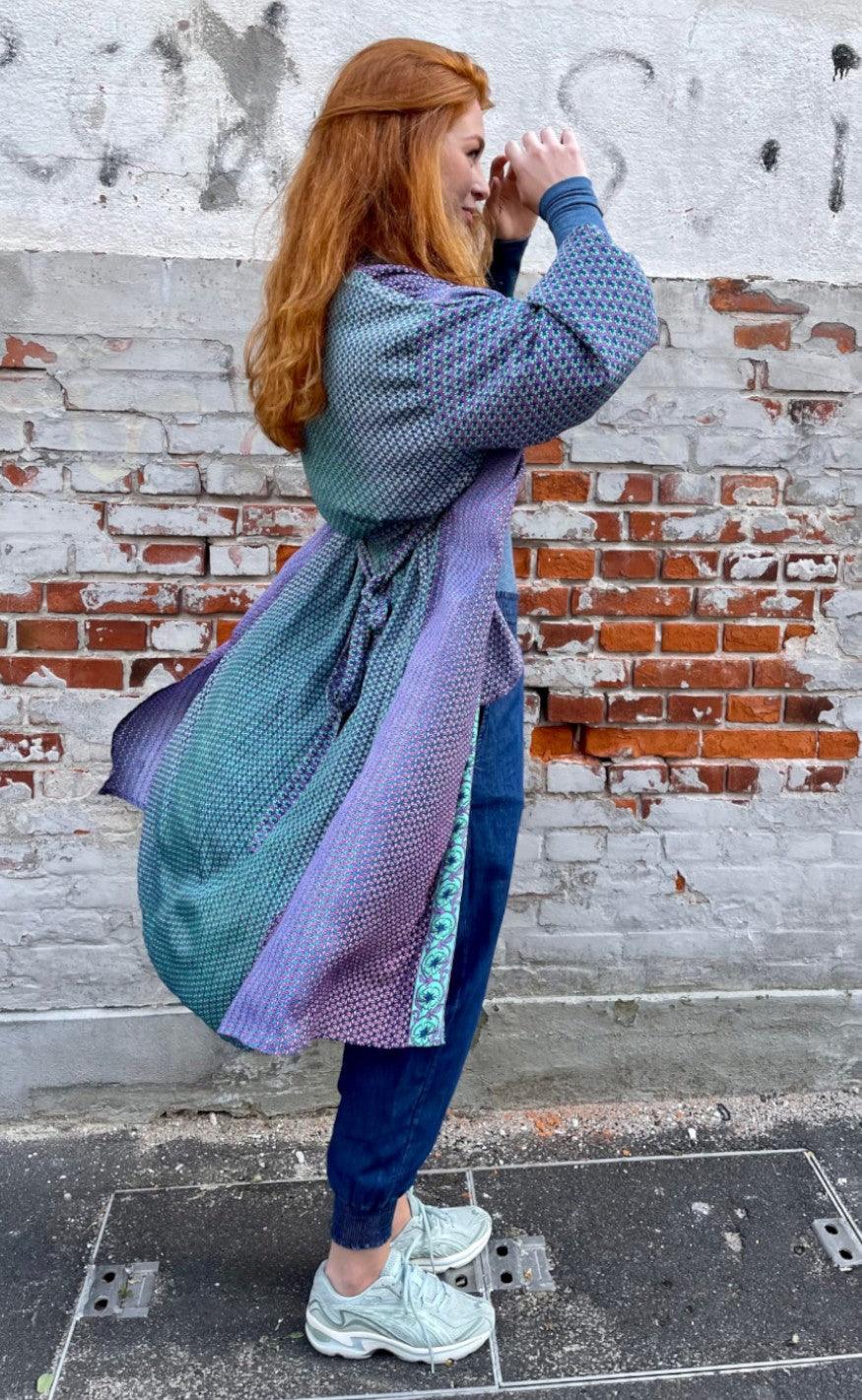 Black Colour Kimono - Luna Long - Blue Mix