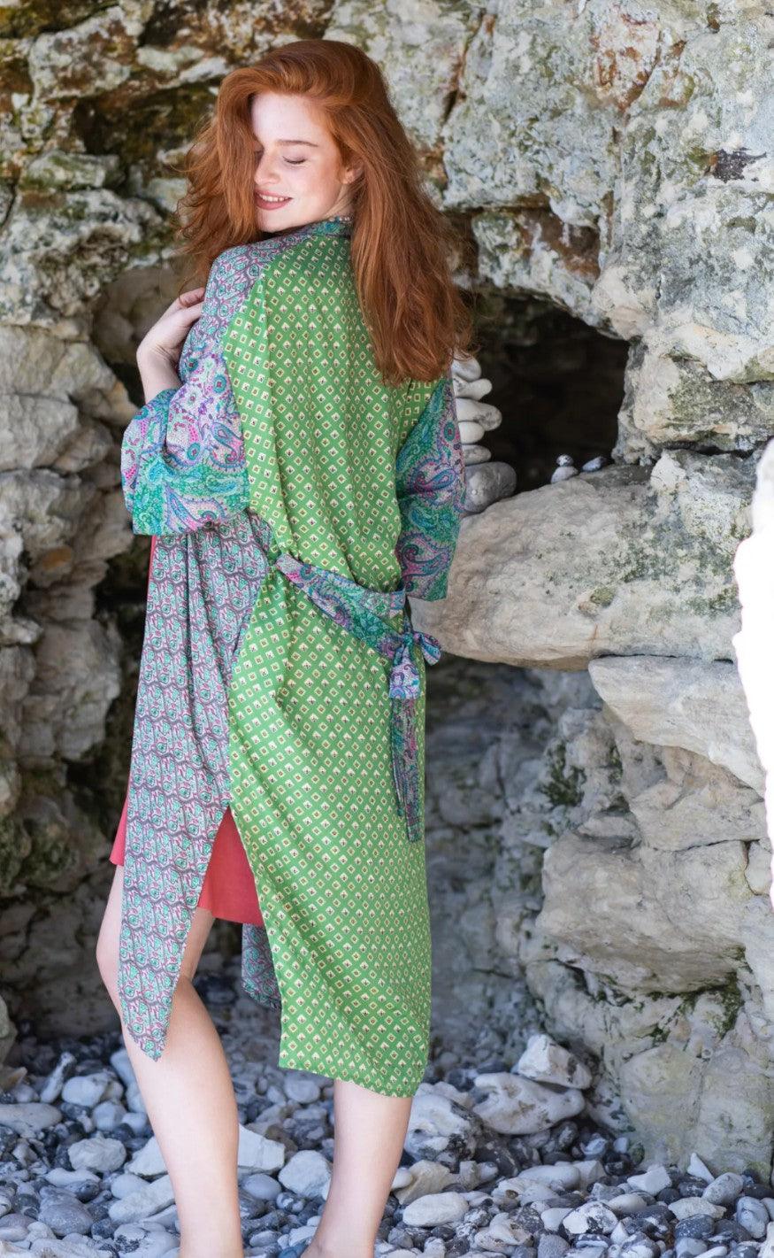Black Colour Kimono - Luna Long - Green Desire