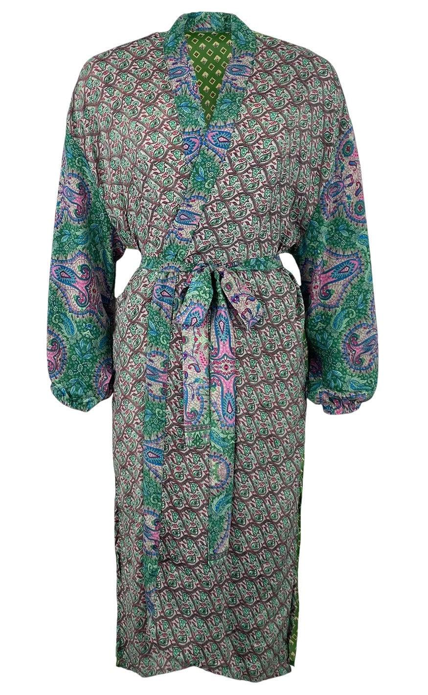 Black Colour Kimono - Luna Long - Green Desire