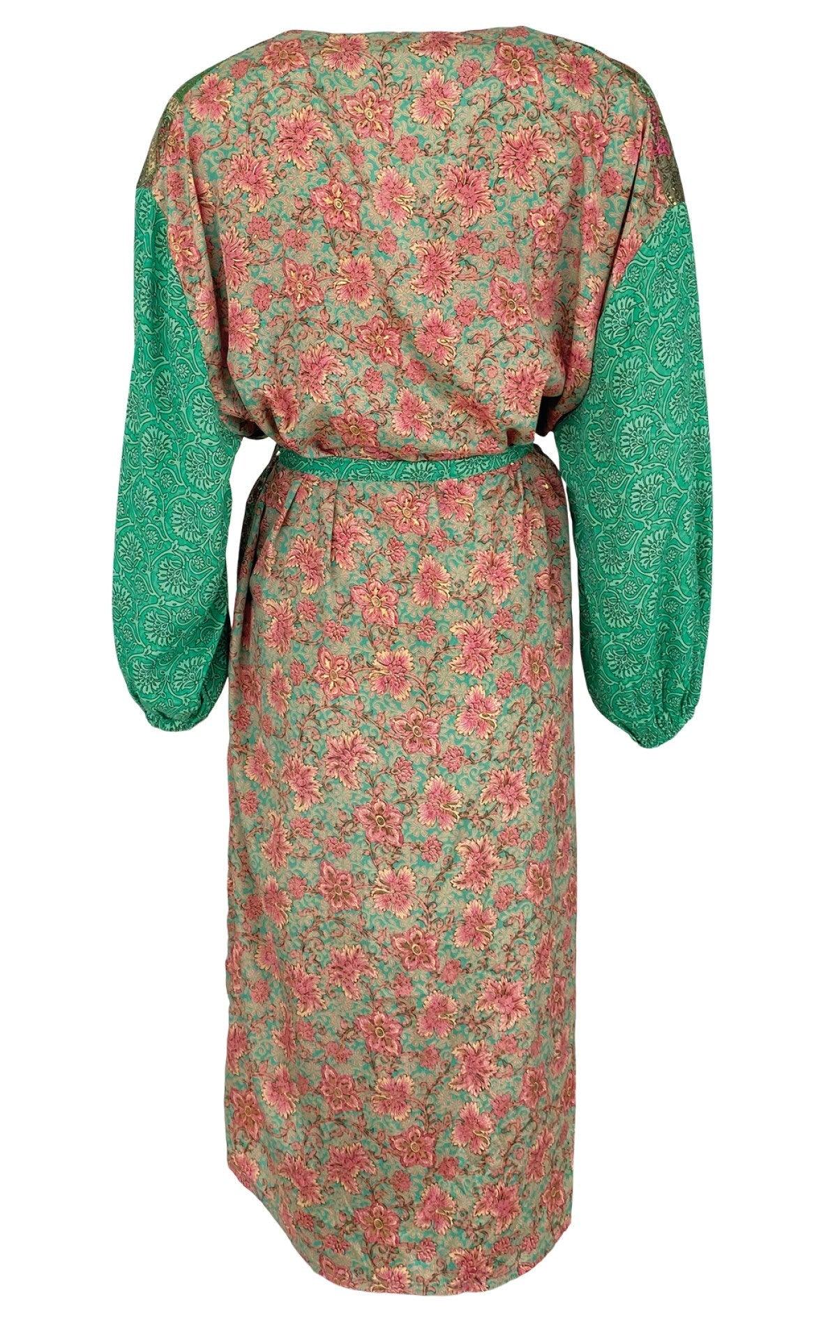 Black Colour Kimono - Luna Long - Green Mix