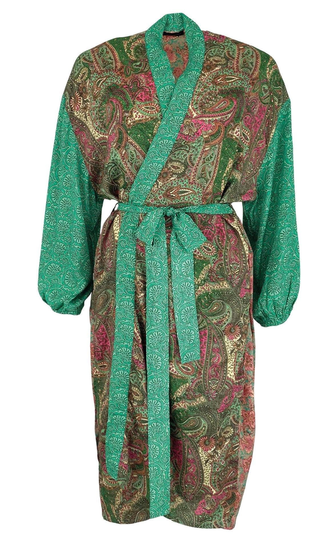 Black Colour Kimono - Luna Long - Green Mix