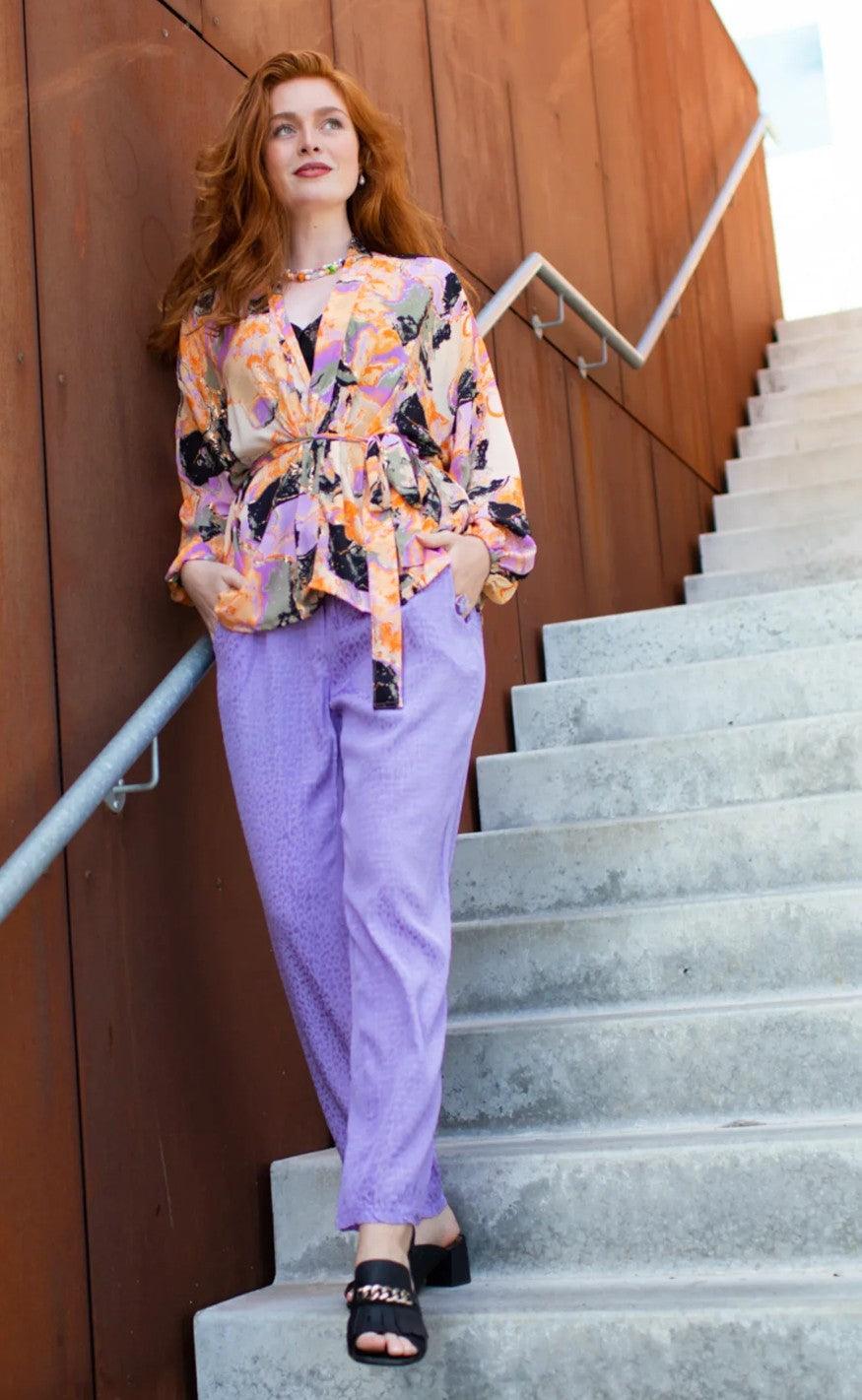 Black Colour Kimono - Luna - Orange Marble