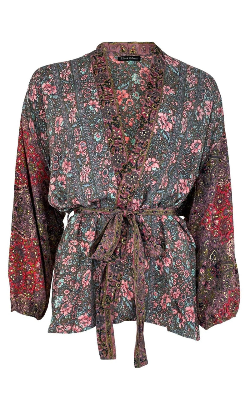 Black Colour Kimono - Luna Short - Rose Pansy