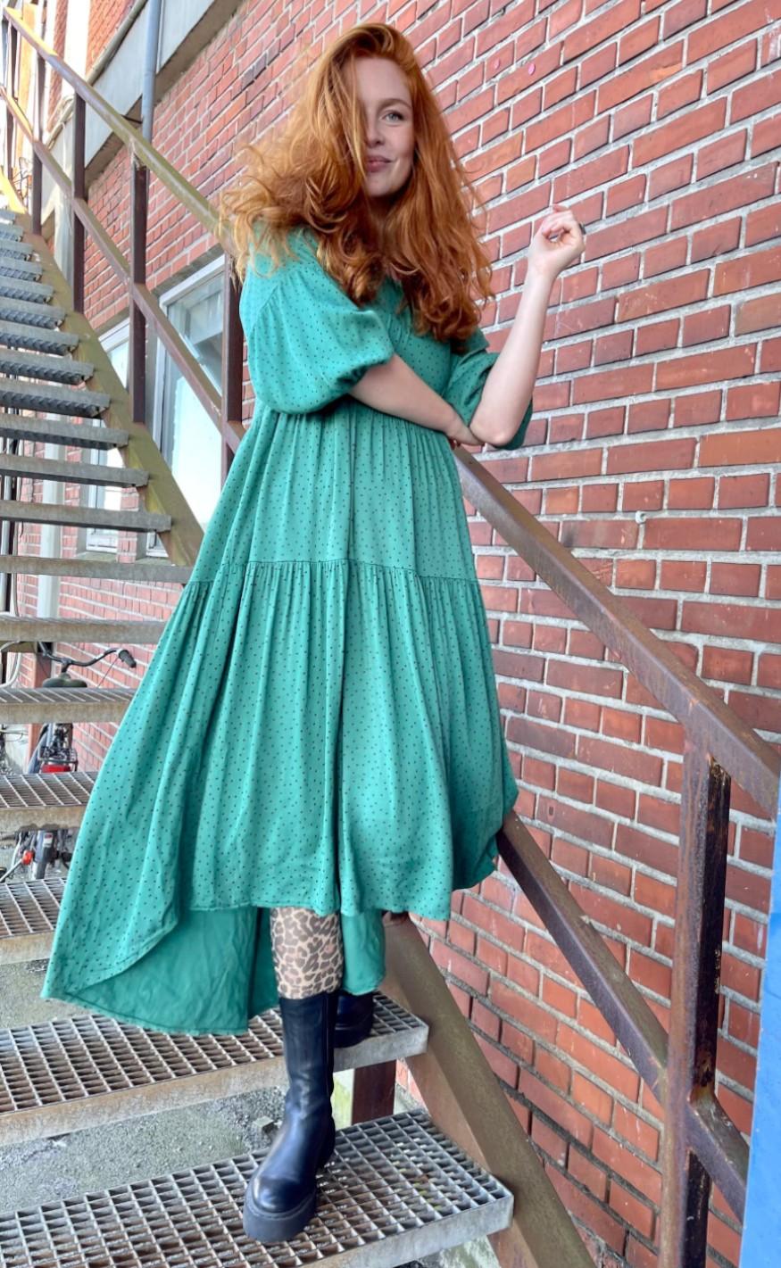 Black Colour Kjole - Bianca Dot - Green Dot